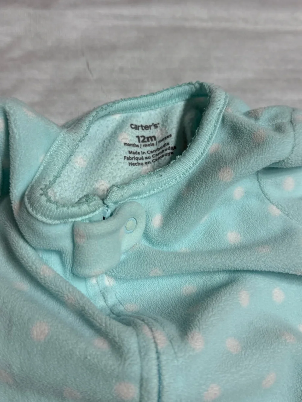 Carter’s Baby Toddler Girl Polka Dot Dino Fleece Footie Pajamas Size 12 Months